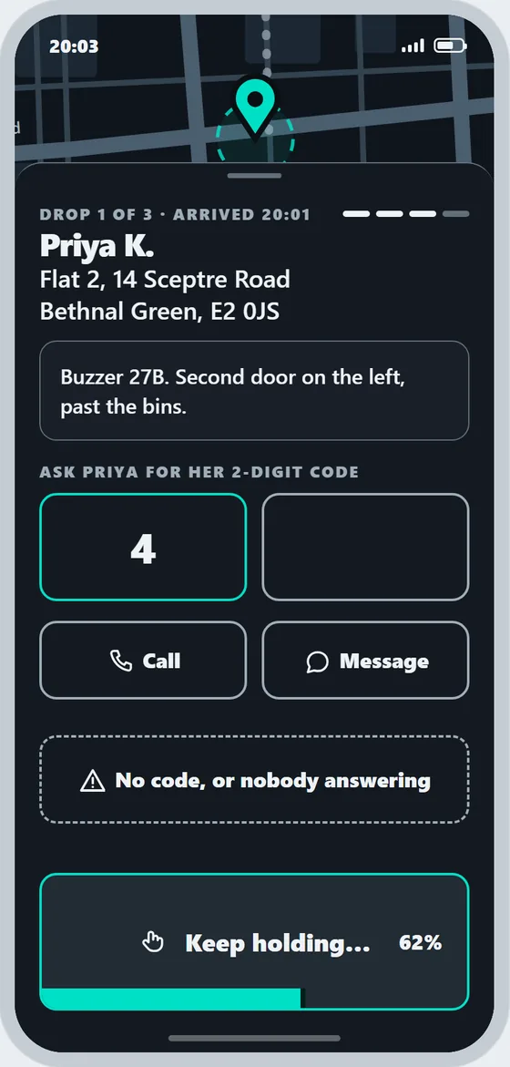 Marek hands it over against a two-digit code